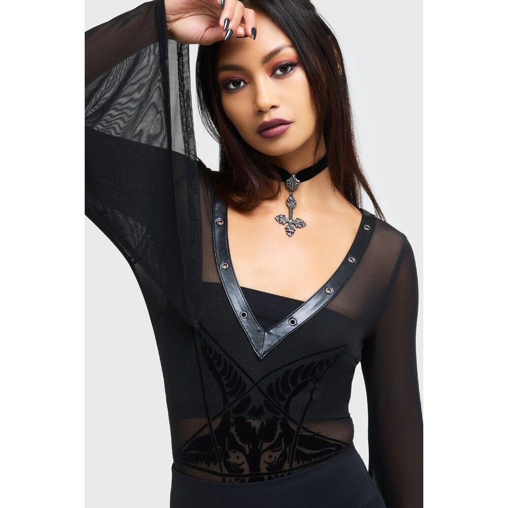 Killstar Mephistar Bodysuit Womens M Baphomet Witchy Black Pentagram NWT - Picture 2 of 4